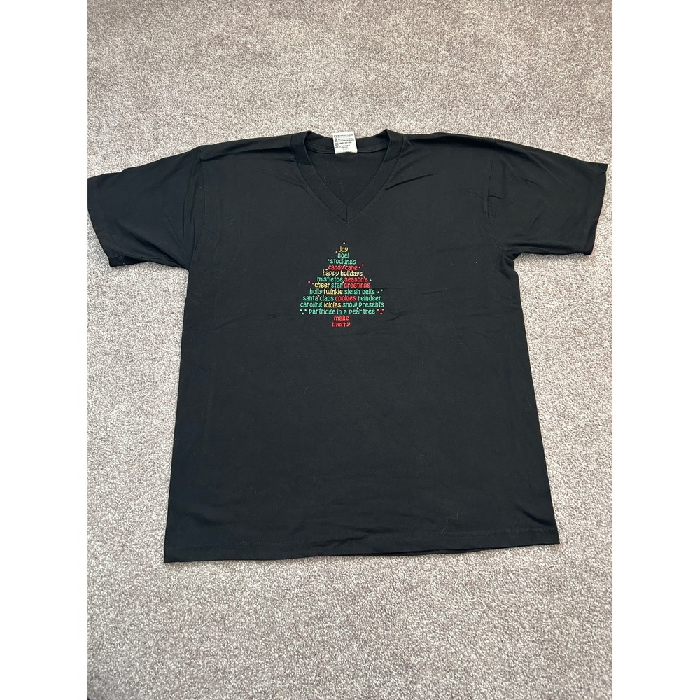 21 Pro‎ USA Christmas Tree Embroidered V-Neck Shirt Mens Large Black Excellent